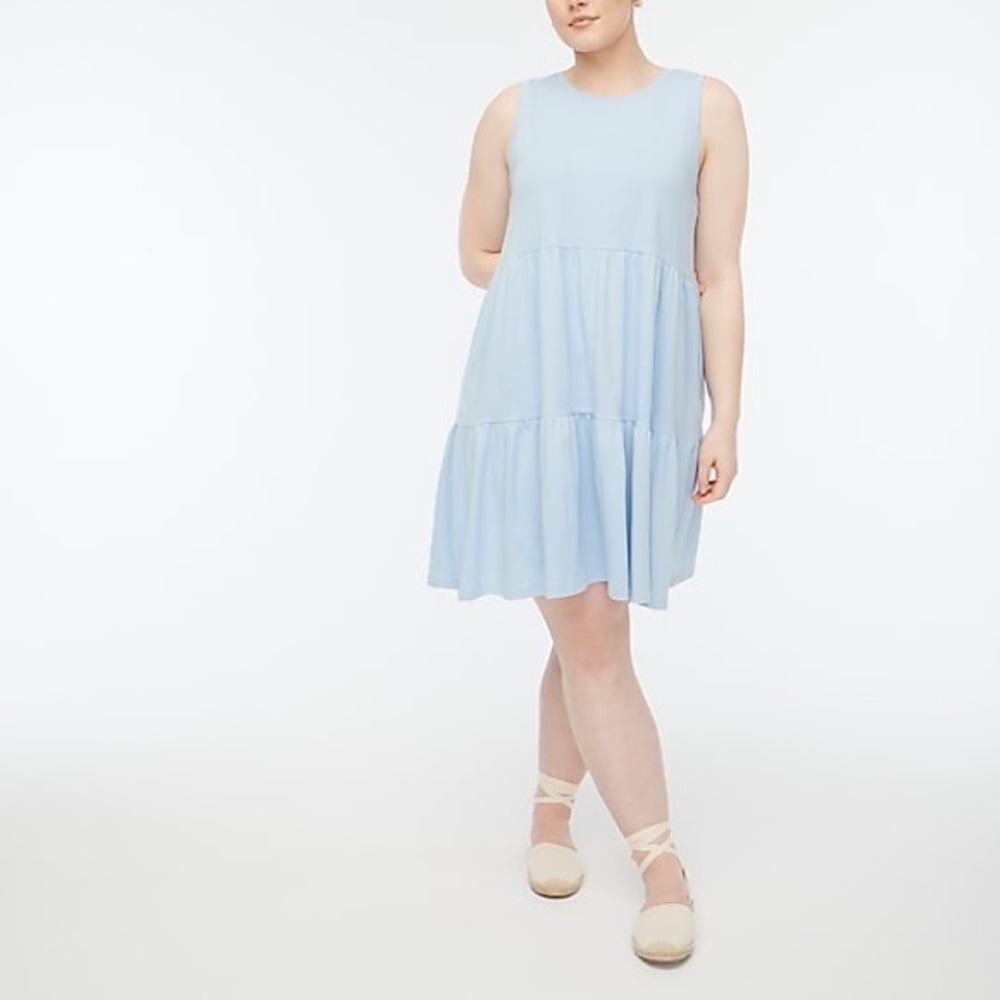 J. Crew Sleeveless Tiered Dress Arctic Ice Blue Sleeveless Knit Dress Tank Scoop
